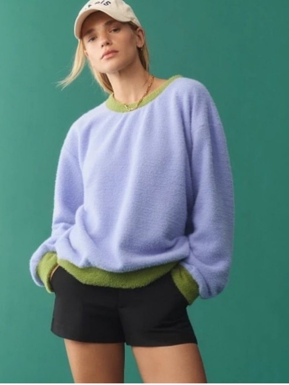 Anthropologie Maeve Cozy Ringer Fuzzy Eyelash Crew Pullover Small